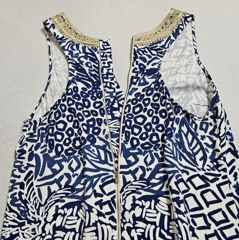 Lilly Pulitzer Carlotta Midi Shift Dress Rayon Stretch Boho Cottagecore Blue M - Picture 11 of 16